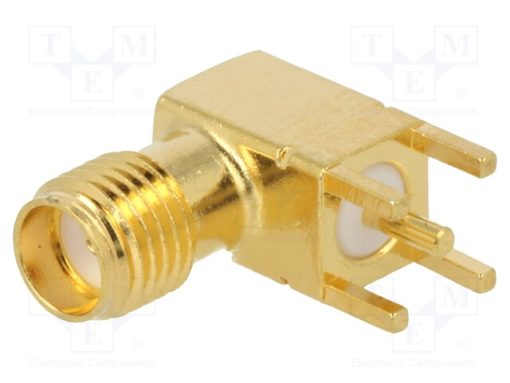 731000114_Πρίζα; SMA; θηλυκά; γωνιακός 90°; 50Ω; THT; για PCB; PTFE; Επίχρυση