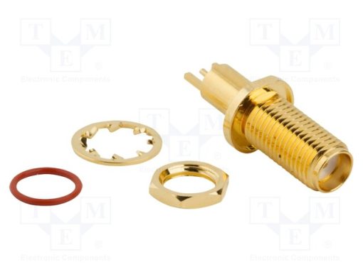 132421_Πρίζα; SMA; θηλυκά; ευθύς; 50Ω; THT; PTFE; Επίχρυση; Υλικ: Μπρούντζος