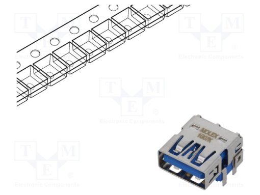 483910003_Πρίζα; USB A; για PCB; THT; PIN: 9; γωνιακός 90°; USB 3.0; Επίχρυση