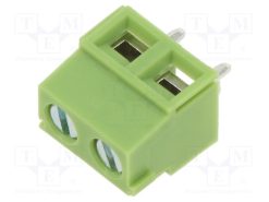 XY304V-2P 5.0MM GREEN_Ράγα σύσφιξης για τυπωμένα; γωνιακός 90°; 5mm; γραμμές: 2