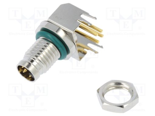 M8AS-04PMMR-SF8001_Σύνδεση: M8; αρσενικά; PIN: 4; γωνιακός 90°; για PCB; πρίζα; 4A; IP68