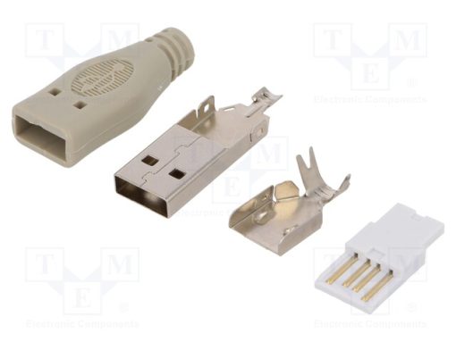 UP0001_Φύσα; USB A; αρσενικά; για αγωγό; κόλληση; PIN: 4; ευθύς; Γκρί