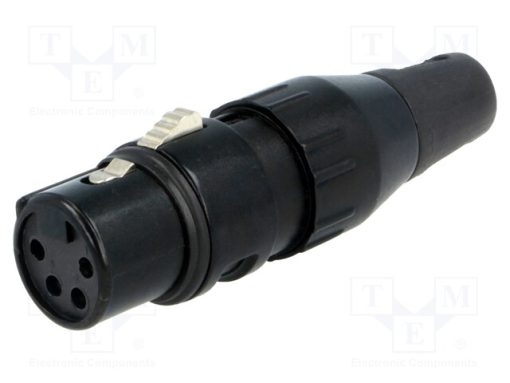 708-0400_Φύσα; XLR; θηλυκά; PIN: 4; ευθύς; για αγωγό; κόλληση; Επάργυρη; 50V