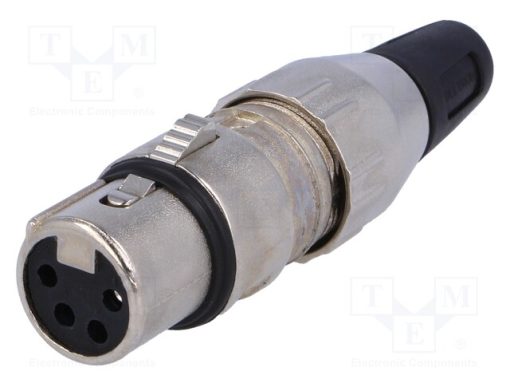 700-0400_Φύσα; XLR; θηλυκά; PIN: 4; ευθύς; για αγωγό; κόλληση; Επάργυρη; 50V