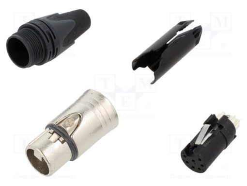 NC7FXX_Φύσα; XLR; θηλυκά; PIN: 7; ευθύς; για αγωγό; κόλληση; Επάργυρη; 5A